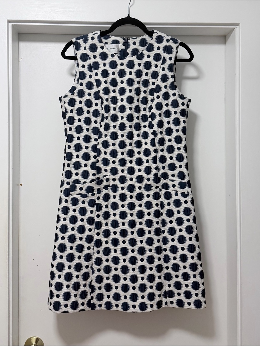 Donna Morgan Navy and White Sleeveless Dot Shift Dress